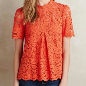 Anthropologie HD in Paris Red Lace Blouse